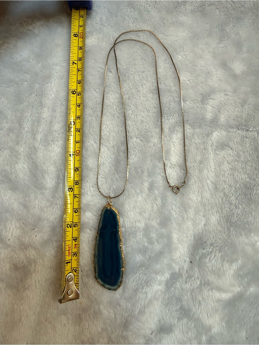 Blue Agate stone Pendant with Gold Trim necklace-earthy natural jewelry